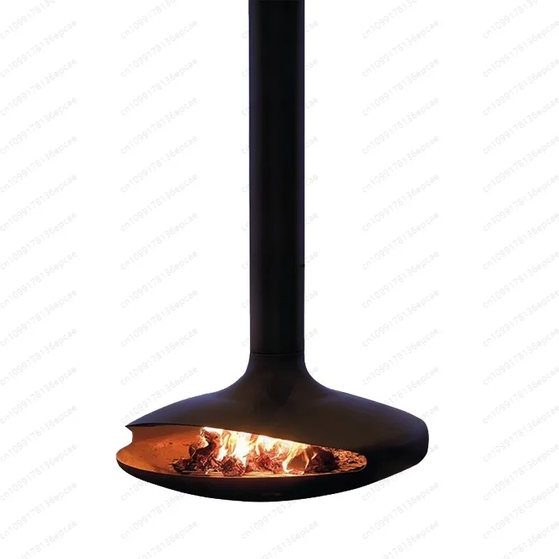 

real fire hanging fireplace, modern living room villa decoration wood burning electronic suspended flying saucer fireplace