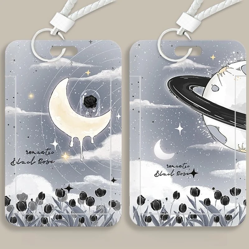 Black Rose Card Holder for Cool Boys Door Badge Holder Men Work Credential Case Gift Acrylic Photocard Holder Student Card Case