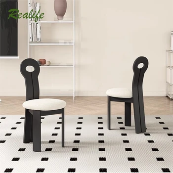 Silla de comedor de madera maciza estilo crema francesa Realife, silla con respaldo para el hogar, silla de restaurante, taburete de tela antiguo estilo Wabi Sabi, nuevo