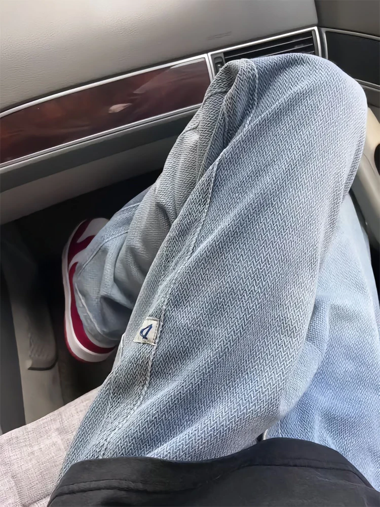 

Light Blue Galaxy Print Jeans Men's Summer Thin Casual Straight Leg Long Pants Vintage High Waist Cotton Polyester Blend