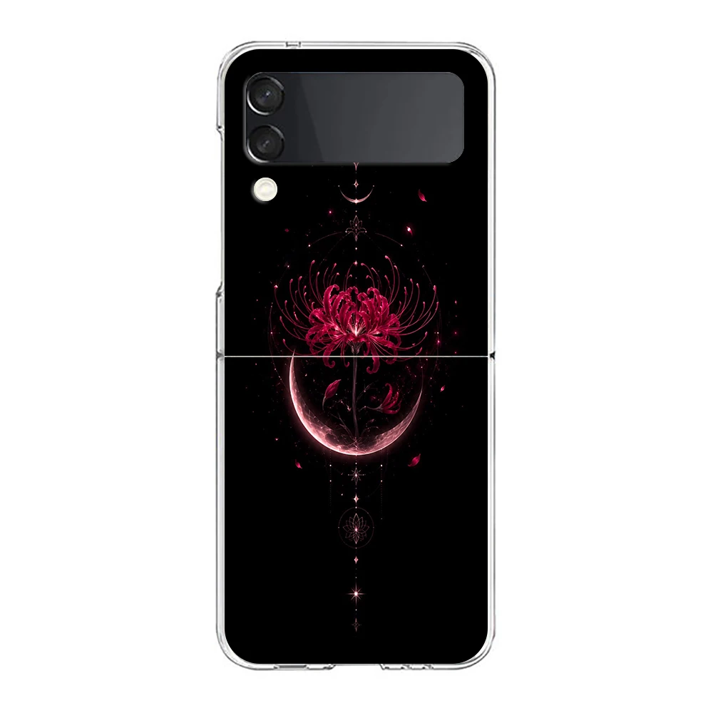 Phone Cover For Samsung Galaxy Z Flip 7 6 5 4 Case Transparent For Samsung Z Flip 3 Hard PC Foldable Shell Red Spider Lily Bags