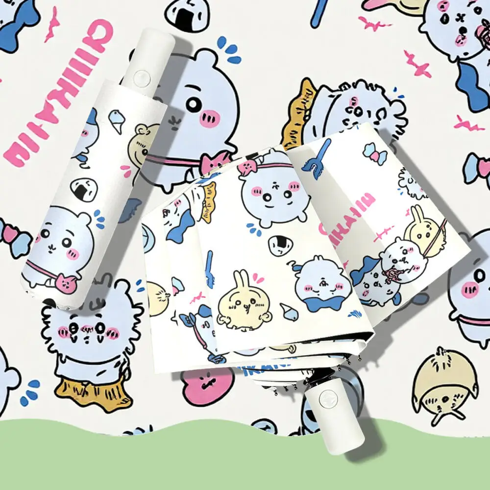 Cartoon Three-Fold Automatic Sun Umbrella Chiikawa Parasol Anime Hachiware Kawaii Sun Protection Umbrella Girl Umbrella Portable view 2