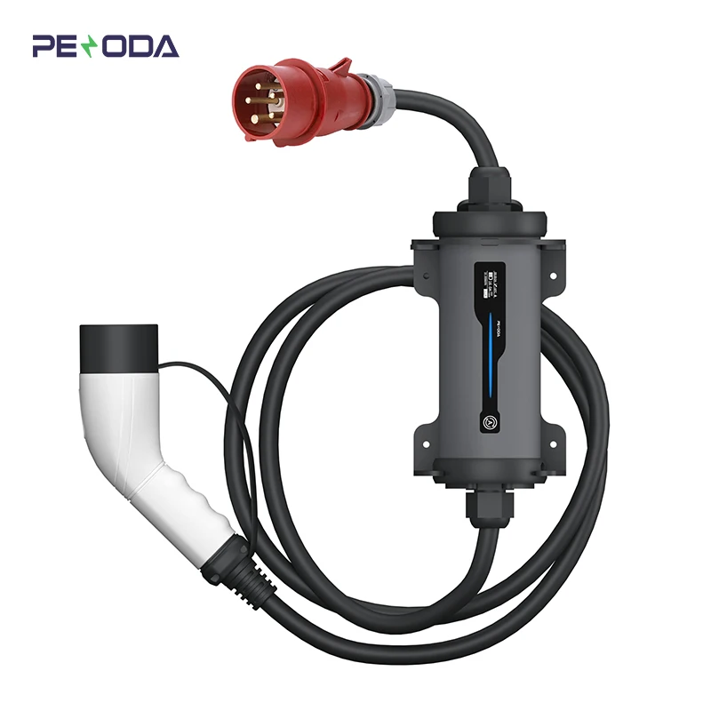 PENODA Type 2 To Red CEE Plug Electric Car EV Charging Level 2 Evse 11Kw 22Kw 16 32A Movable Ess 3 Phase Portable Ev Charger