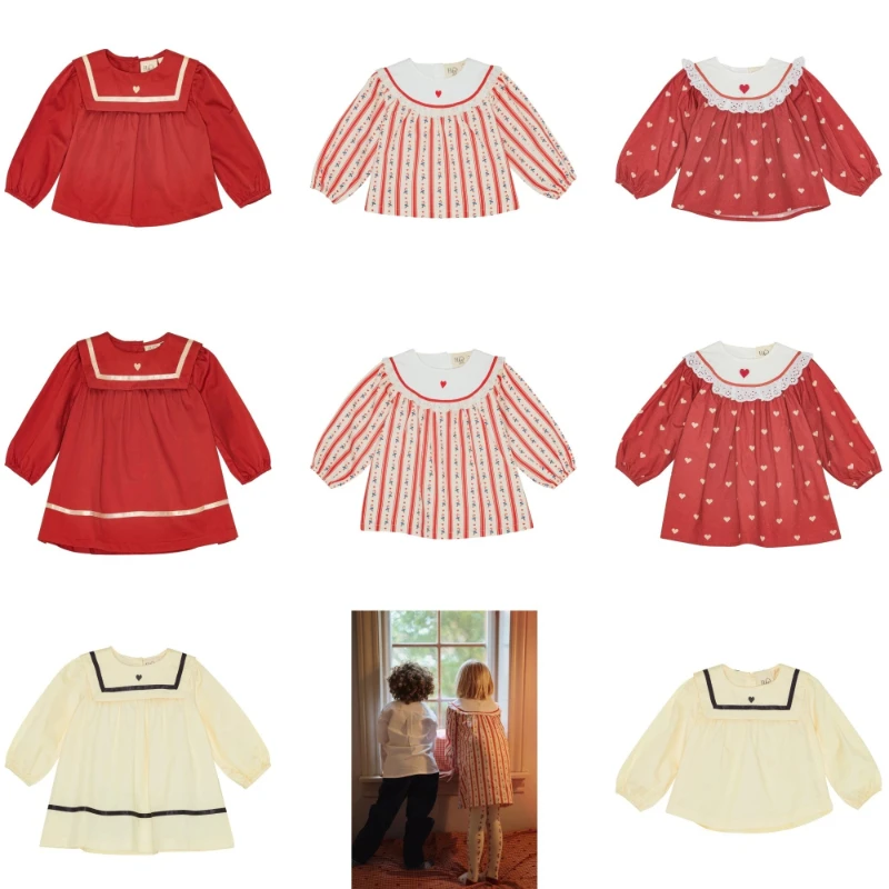 

Girls' Dress Set - FL26 Summer Festival Girls' Dress with Baby Collar Children's Printed Shirt Kid Top