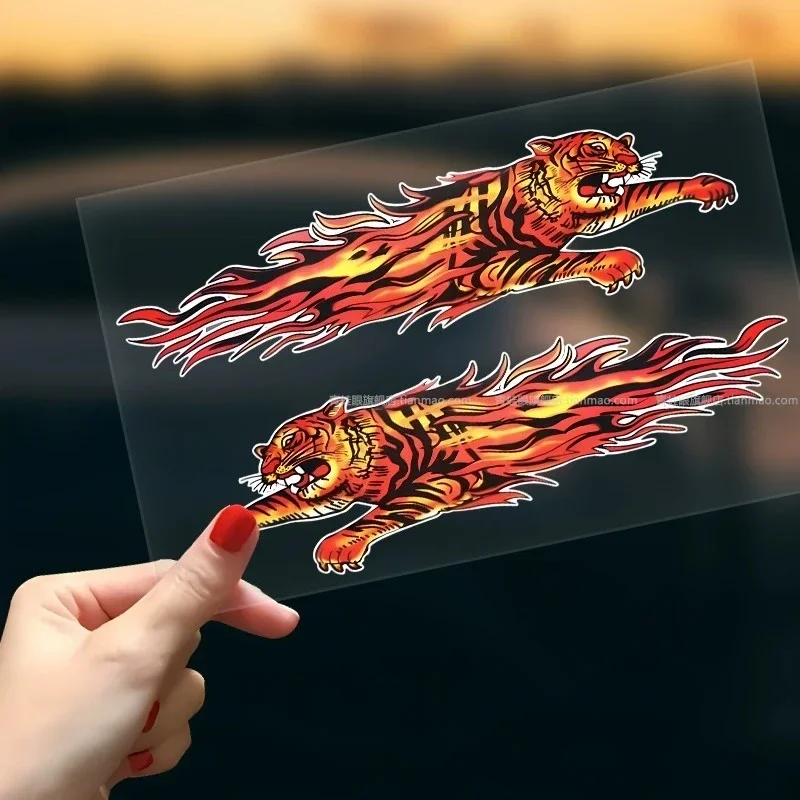 Reflective Tiger Flame Vinyl Sticker Waterproof Decals Scratch Cover for Car Door Motorcycle Body Decor