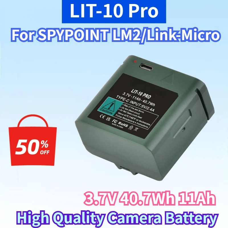 New LIT-10 Pro 3.7V 40.7Wh 11Ah Rechargeable Battery for SPYPOINT LM2/Link-Micro/Cell-Link Series High Quality Camera Battery