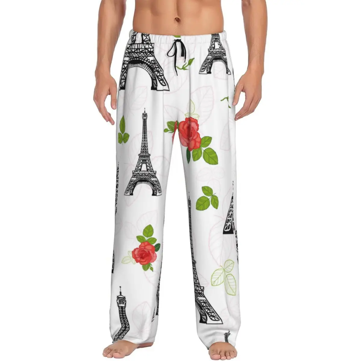 Eifel Tower Paris Red Roses Flowers Men Sleep Bottoms Male Lounge Trousers Men's Pajama Pants