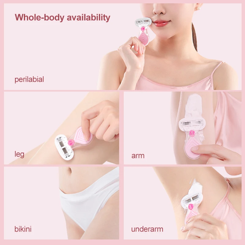 ( 1 Handle + 2 Blades ) Women Safety Razor Blades Face Leg Armpit Bikini Beauty Hair Removal Shaving Compatible Venus Shaver