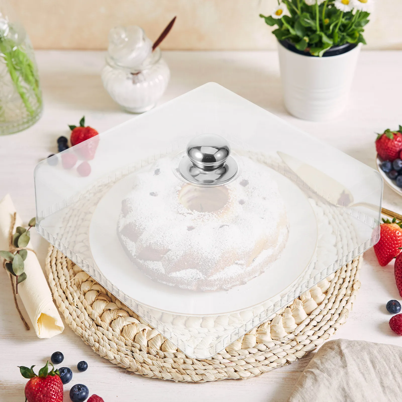 

Transparent Cake Dome Acrylic Food Cover with Handle Protective Lid for Cakes Pastries Buffet Wedding Shower
