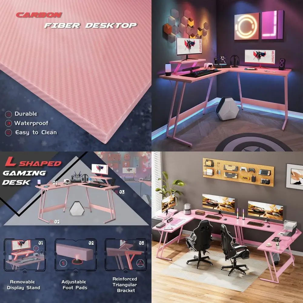 

Розовый угловой стол для игр, работы за компьютером и домашнего офиса с подставкой для монитора 51 дюйм