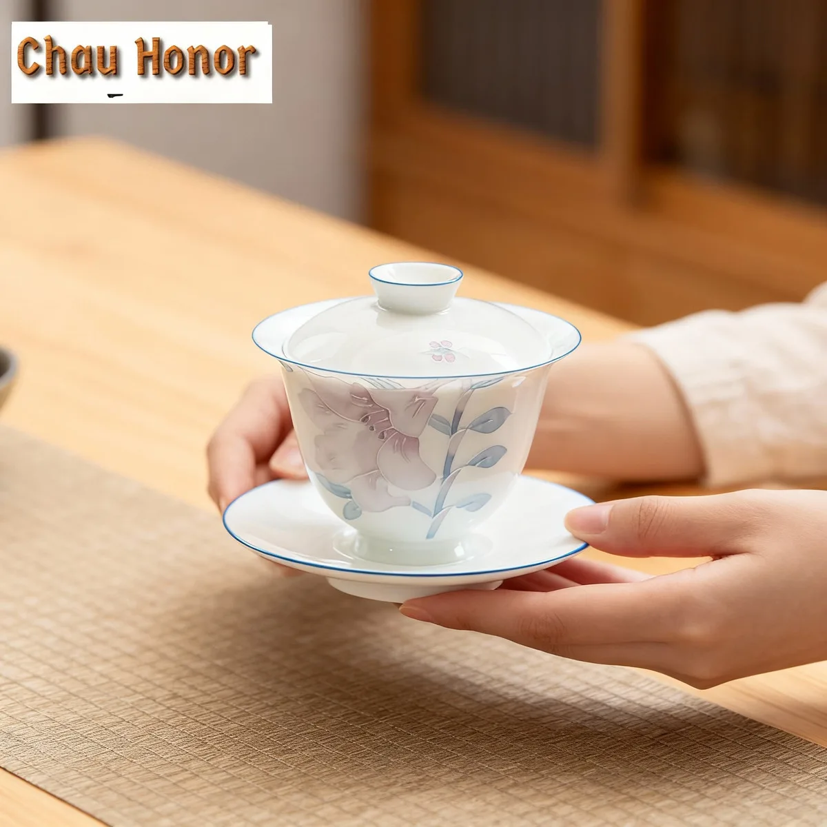 

175 мл ручная роспись, керамическая крышка-Лилия, чаша ручной работы, бытовая, искусственная кожа, аксессуары для чайной церемонии, чайница, подарок