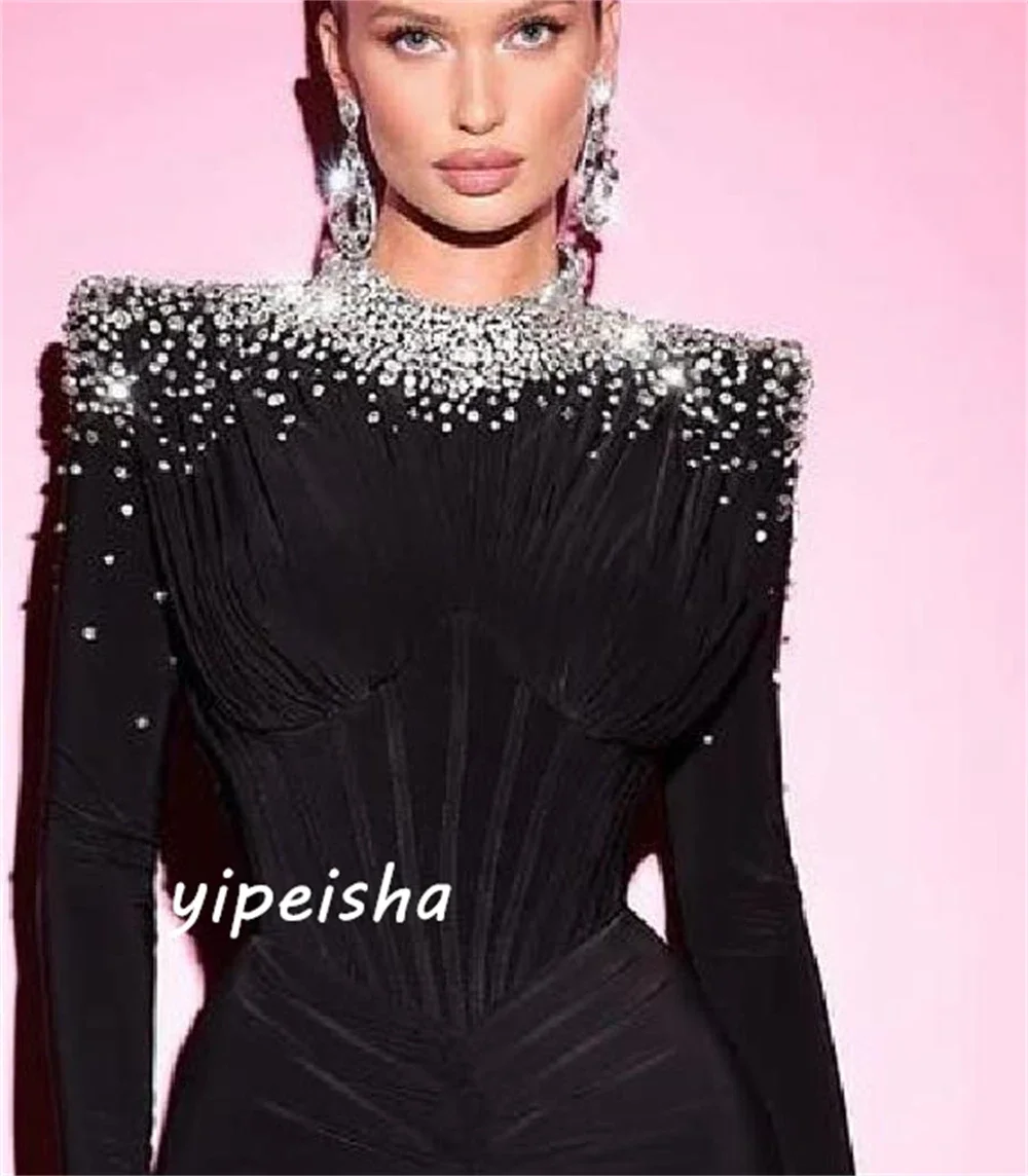 Customized Yipeisha Fashion Exquisite High Collar Mermaid Celebrity Dresses Beading Paillette / Sequins Charmeuse Evening Casual