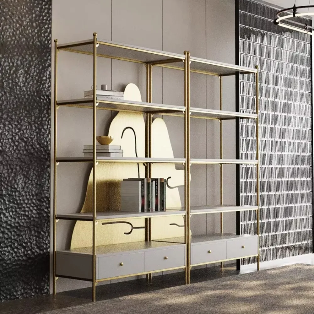 Modern Stainless Steel Glass Bookshelf with Newly Designed Bookcase with Library or Children's Room Drawers