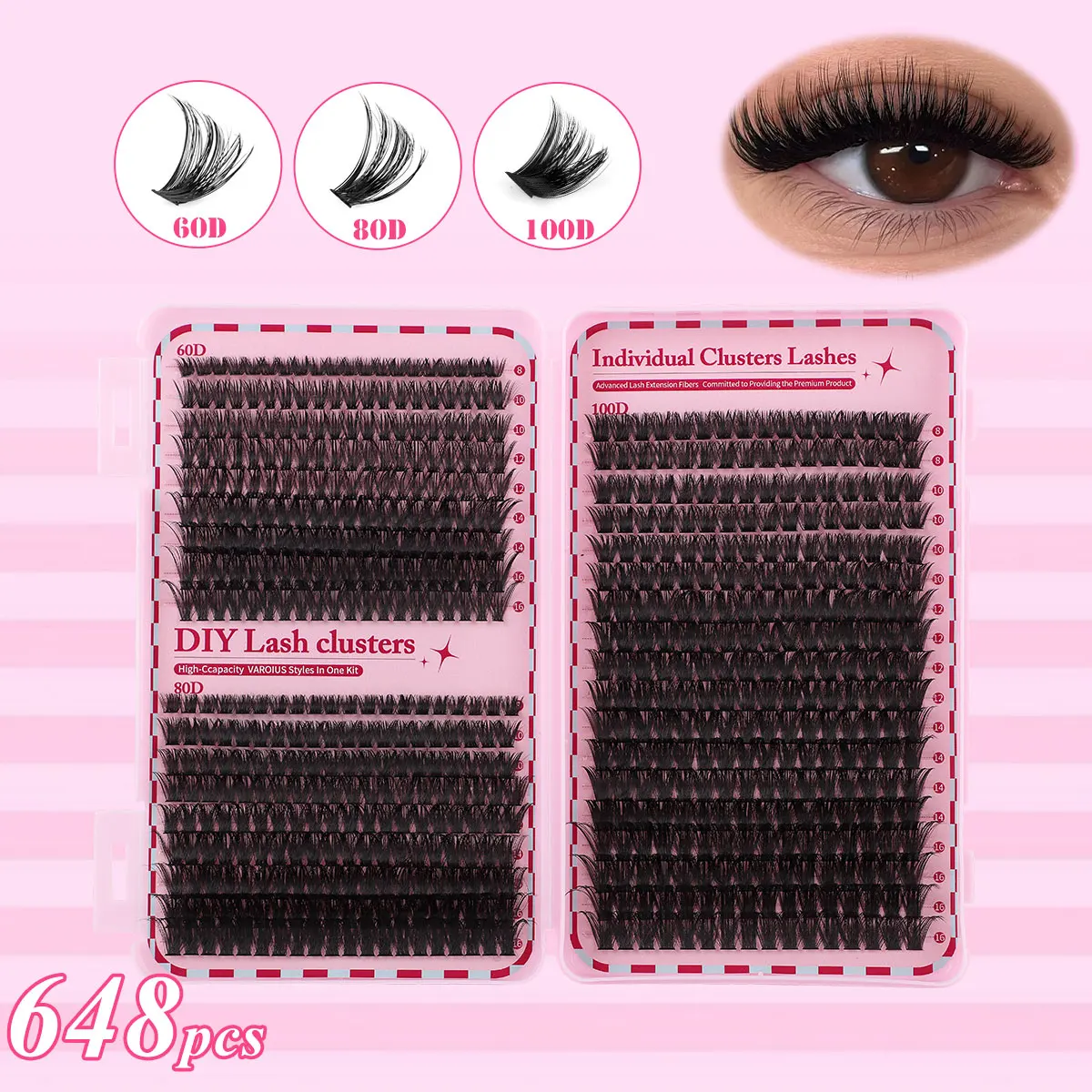 648pcs 60D/80D/100D Individual Lashes Book Clusters Extensions False Eyelash DIY at Home Cluster Eyelash Extensions Makeup