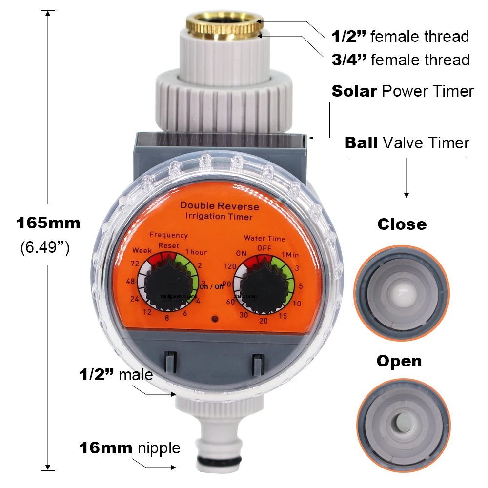 MUCIAKIE Type A Solar Power Ball Valve Timers Home Garden Watering Irrigation Automatic Controller Waterproof 1/2 3/4\'\' Thread