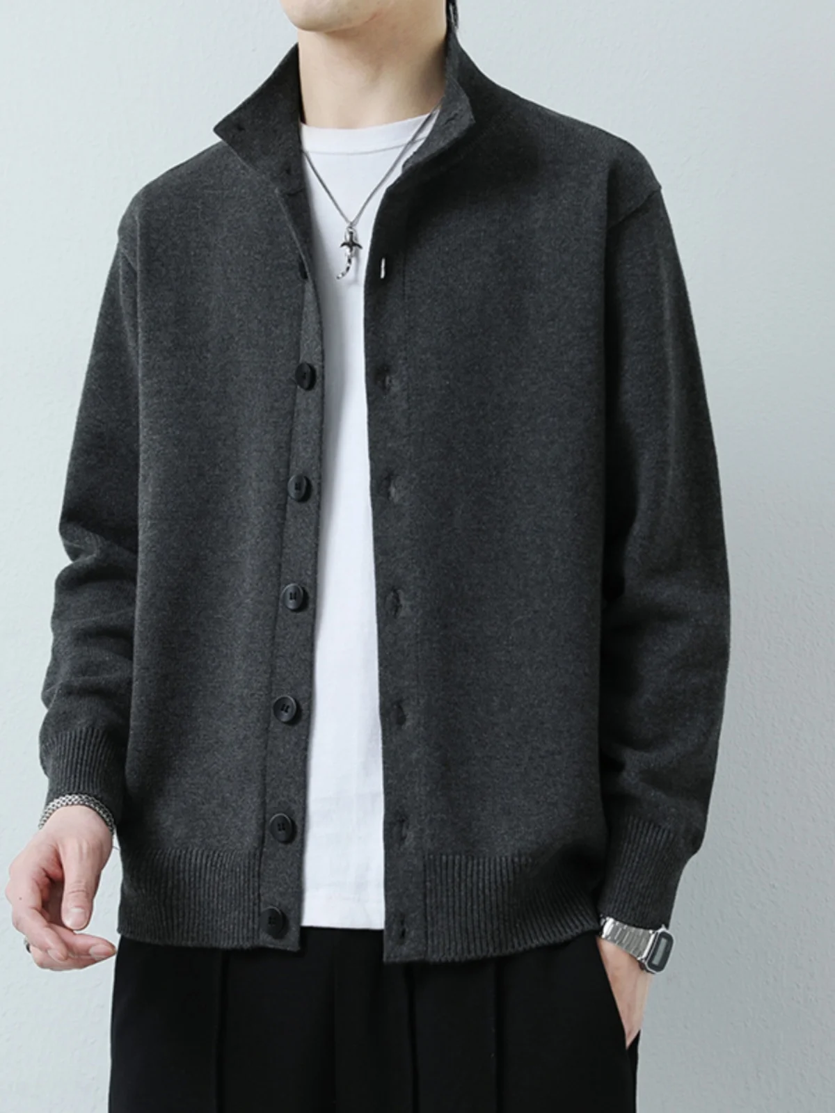 

Men's Knitted Cardigan Spring Autumn Stand Collar Casual Cotton Blend Faion Urban Sle Long Sve Sweater Open Front Sle