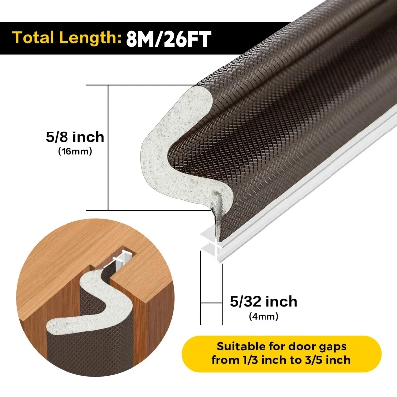 8m Door Weather Stripping Seal,Window Kerf Soundproof Strip V-Shaped Q Foam Weather Stripping Door Frame for Card Slot Large Gap