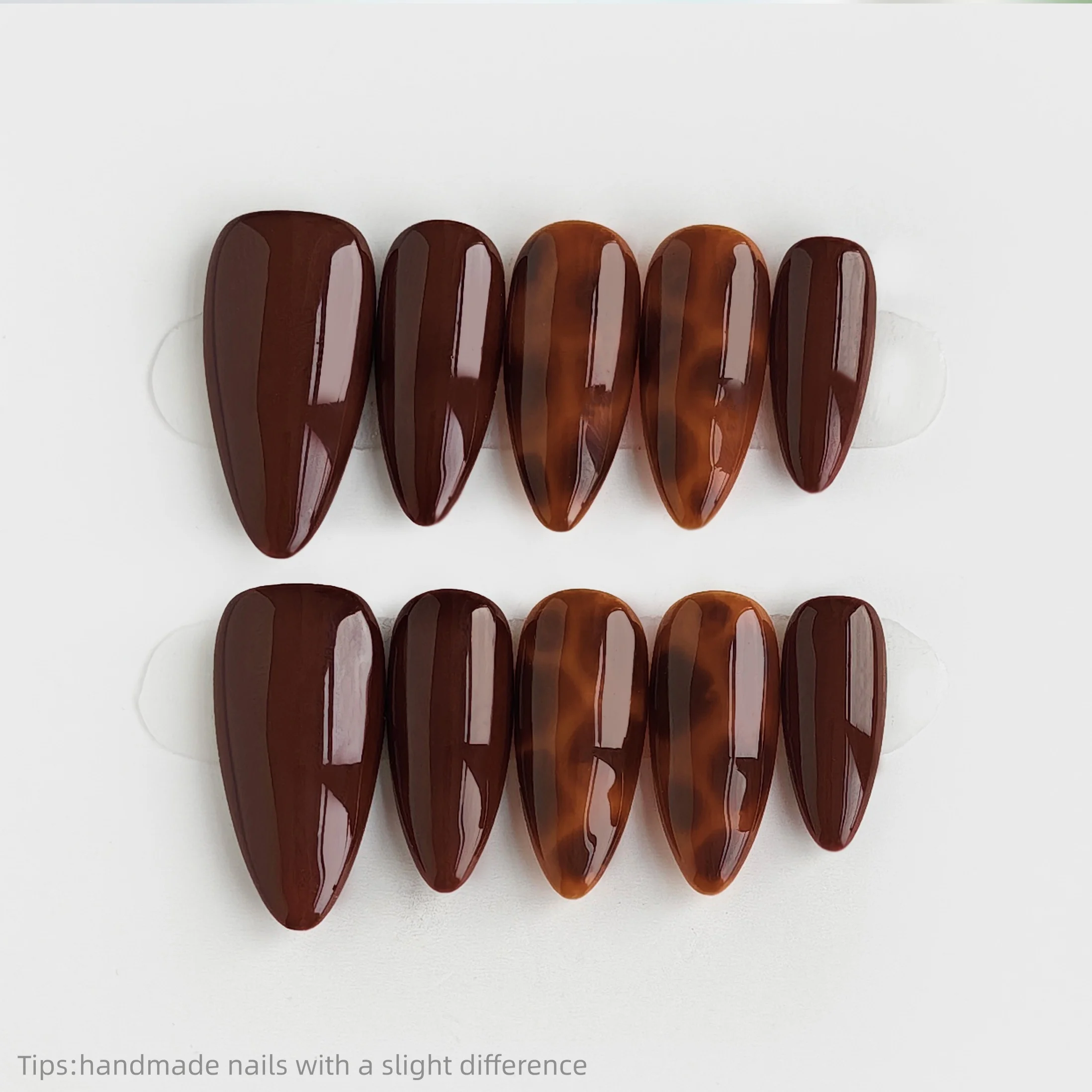 10pcs Handmade Dark Brown Tortoiseshell Press on Nails Almond Long Wearable Reusable Fashion False Nails 2026