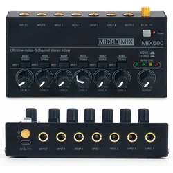 Line Stereo Mixer para Live PC, Mixer Microfone Profissional, Mixer Áudio Estéreo, Ruído Ultra Baixo, 4 Canais, 6 Canais, PC