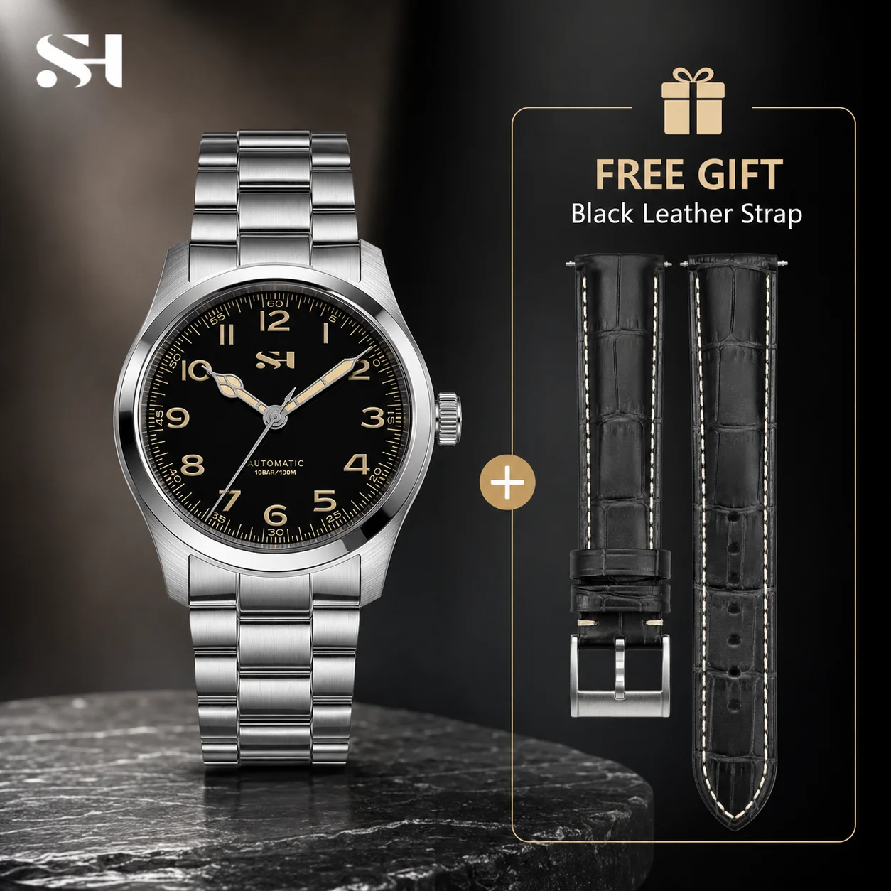 SH09 Men's Automatic Watch PT5004 Mechanical Movement 38mm 316L Stainless Steel Sapphire Crystal 100M Waterproof