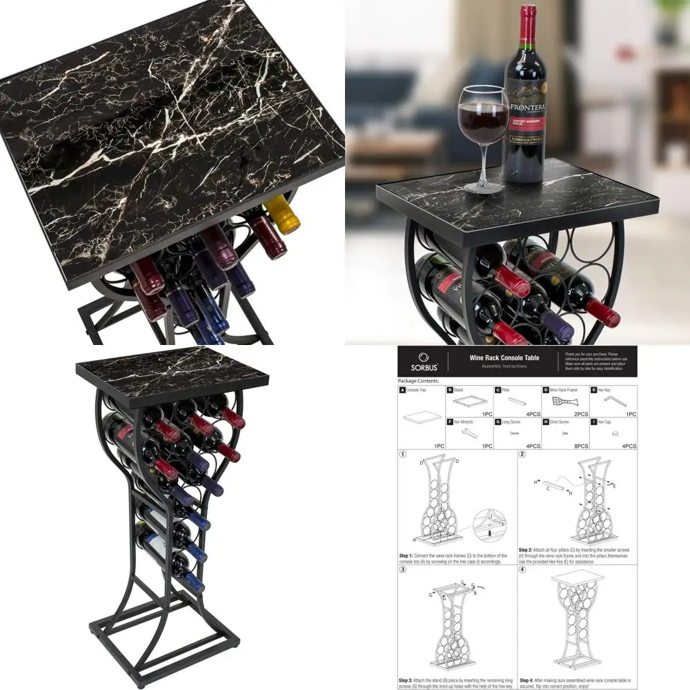 

Отдельно стоящая металлическая подставка для вина с черной мраморной столешницей - вмещает 11 бутылок, прочный шкаф для хранения