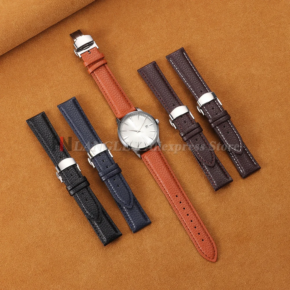 12/14/16/18/19/20/22/24mm Kalbsleder-Uhrenarmband mit Litchi-Prägung, Echtleder-Armband mit Schmetterlingsverschluss, Uhrenzubehör – Detail 14