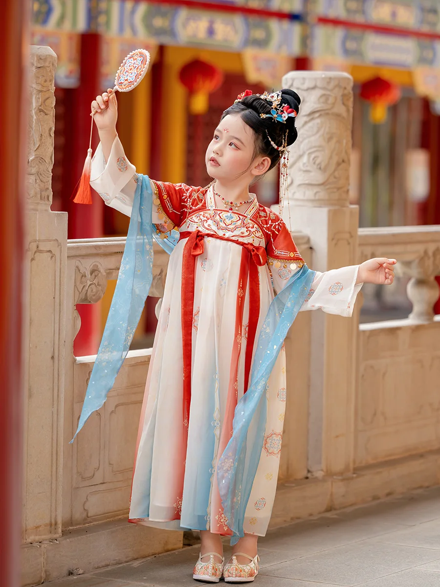 Hanfu Girls' Autumn Dress 2024 New Children's Chinese Style Tang Suit Baby Girl's Ancient Style Jacket and Dress