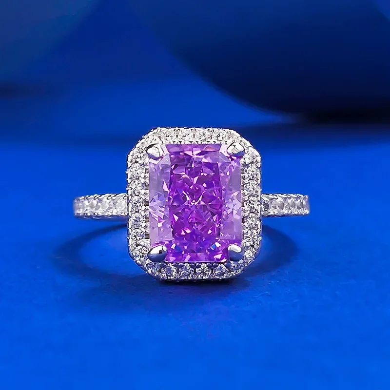 2024 New European and American Hot Selling High Carbon Diamond Ring7 * 9 Ice Flower Cut Purple Diamond Engagement Ring for Women