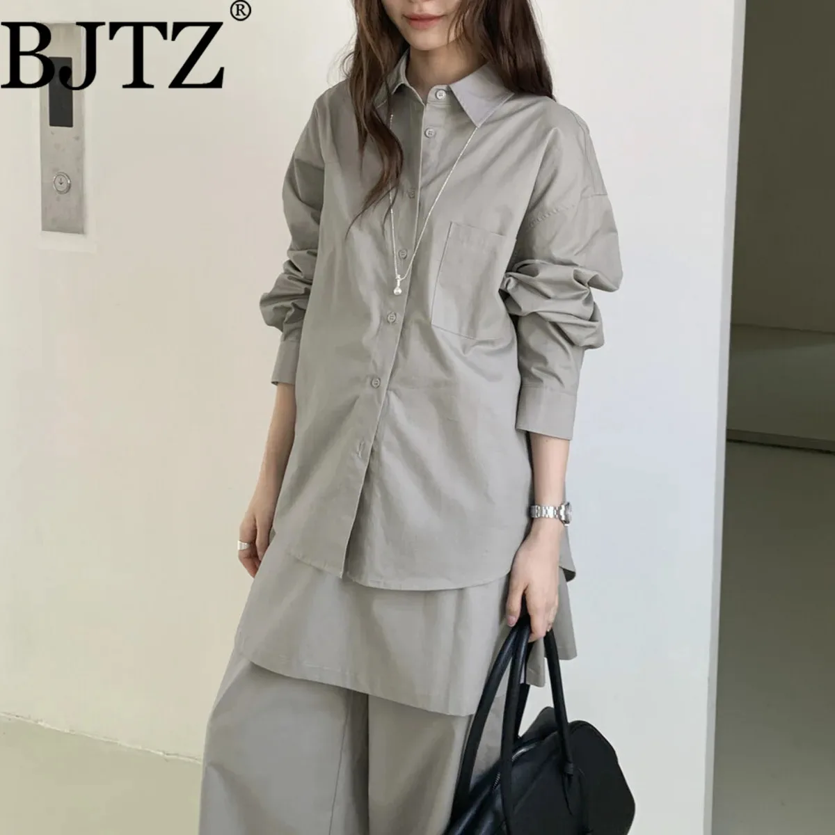 

BJTZ, однотонный свободный крой, повседневный женский комплект, весна-осень 2023, новая модная темпераментная женская одежда