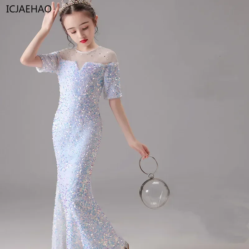 

2025 Teenages Birthday Party Dresses for Girls Evening Clothing Elegant Kids Fashion GownsChildren Frocks Sexy Sequins Vestido