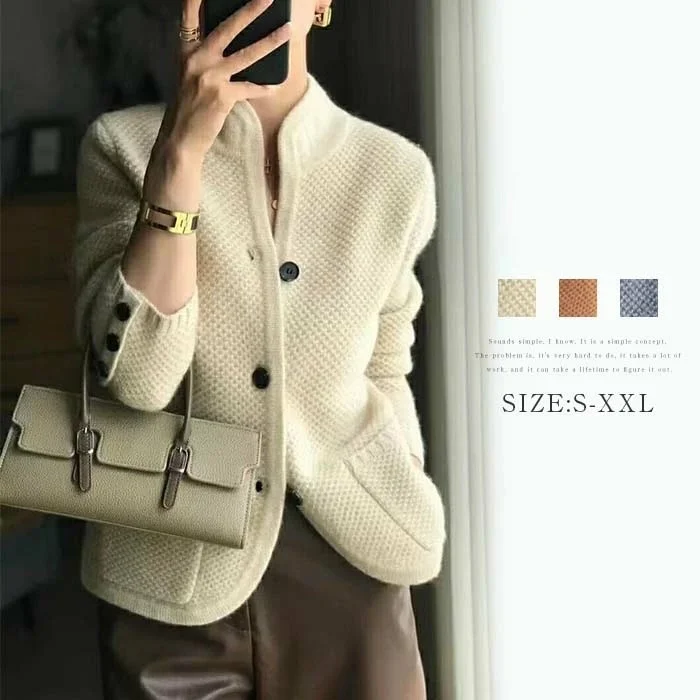 Autumn Winter New Chinese Style Cardigan Women Stand Neck Sweater Sweater Loose Knit Base Wool Short Version Sweater Jacket