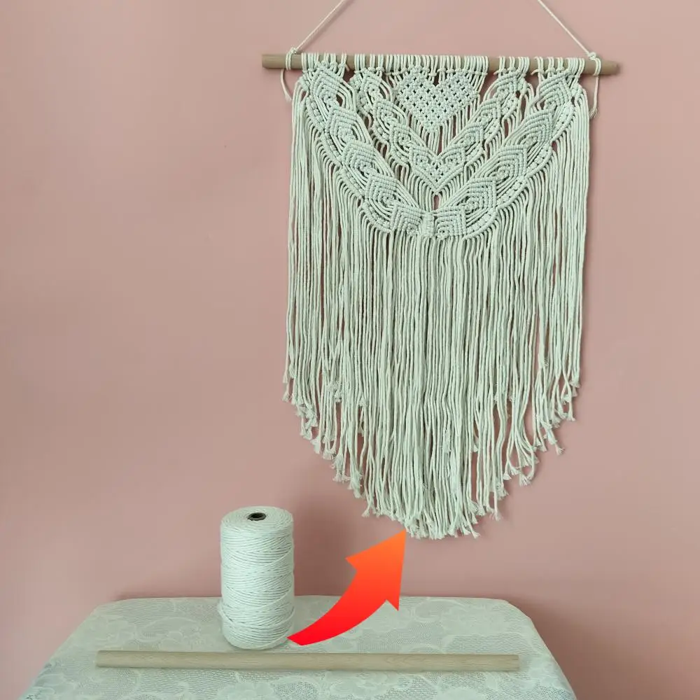 

Macrame Kit 3mm 200 Meters Cream White Macrame Cords 50cm Wooden Stick DIY Easy Crafting Idea With Step By Step PDF Instructions