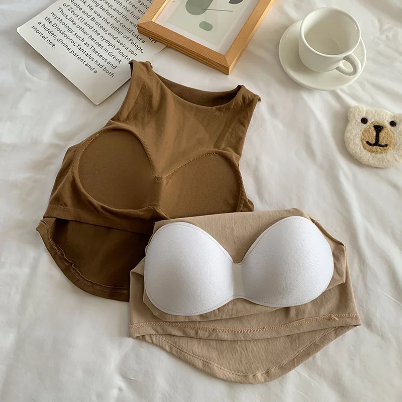 Summer Women Tank Tops Solid Color Camisole with padded Bra sexy Off Shoulder O Neck Elastic Tank Top Casual Sport Vest image 4