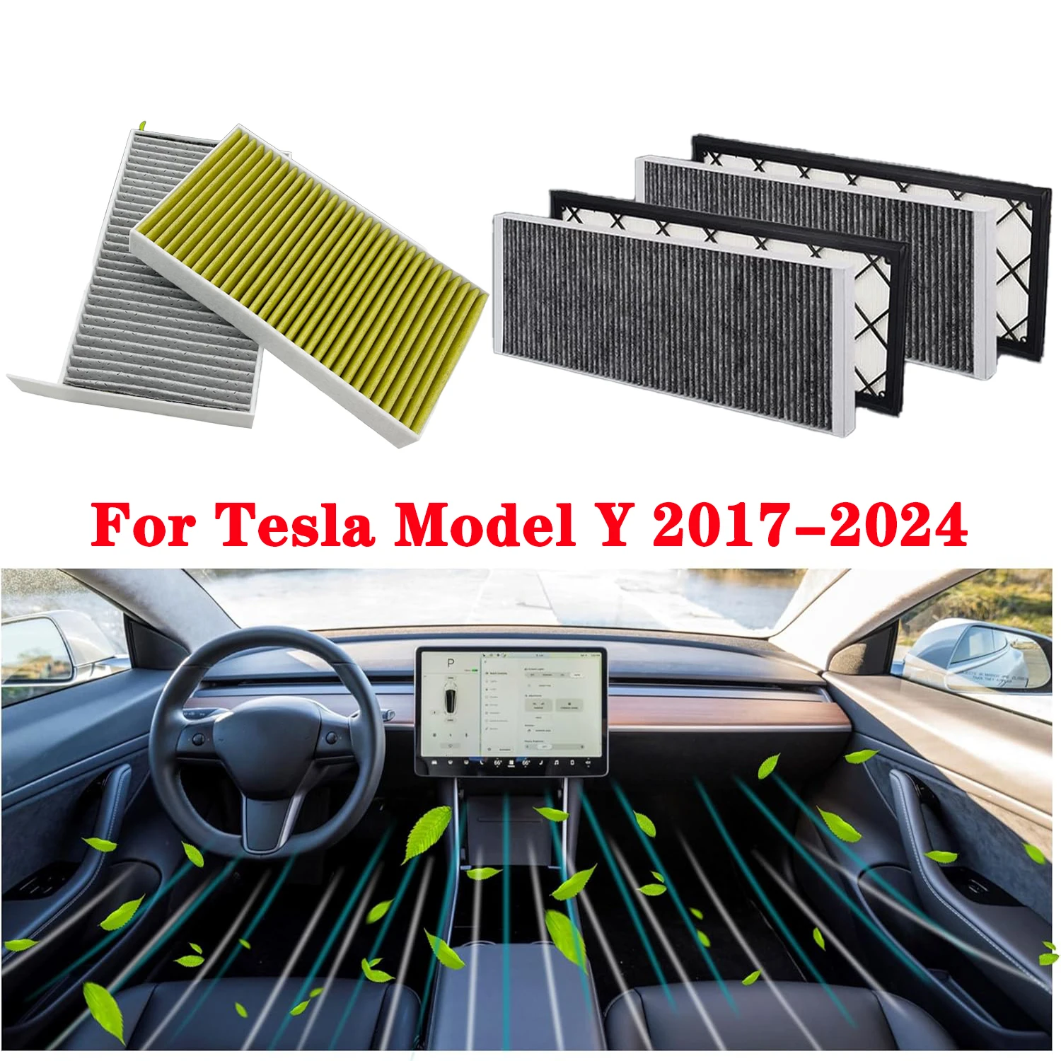 

Internal & External Cabin Air Filter For Tesla Model Y 2024-2017, HEPA Air Intake Filter Replacement with Activated Carbon