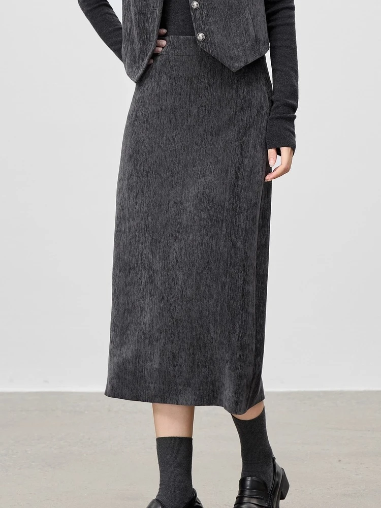 

SENTUBILA Women's Straight Skirt 2025 Autumn New Gradient Ink Dyeing Thick Warm High Waist Split Hem Commuter Skirt 154QF3964