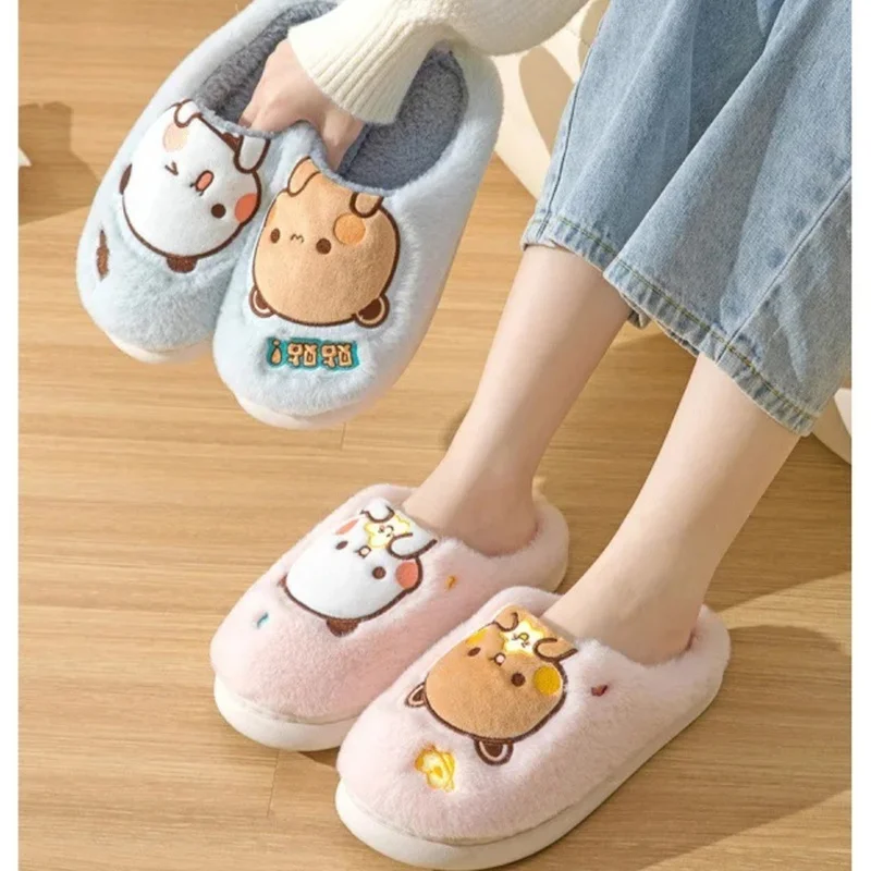 

Новые тапочки для пар Panda Yier и Bubu, мультяшный дизайн, пушистая плюшевая домашняя обувь, для женщин, мужчин, студентов, теплые зимние ботинки