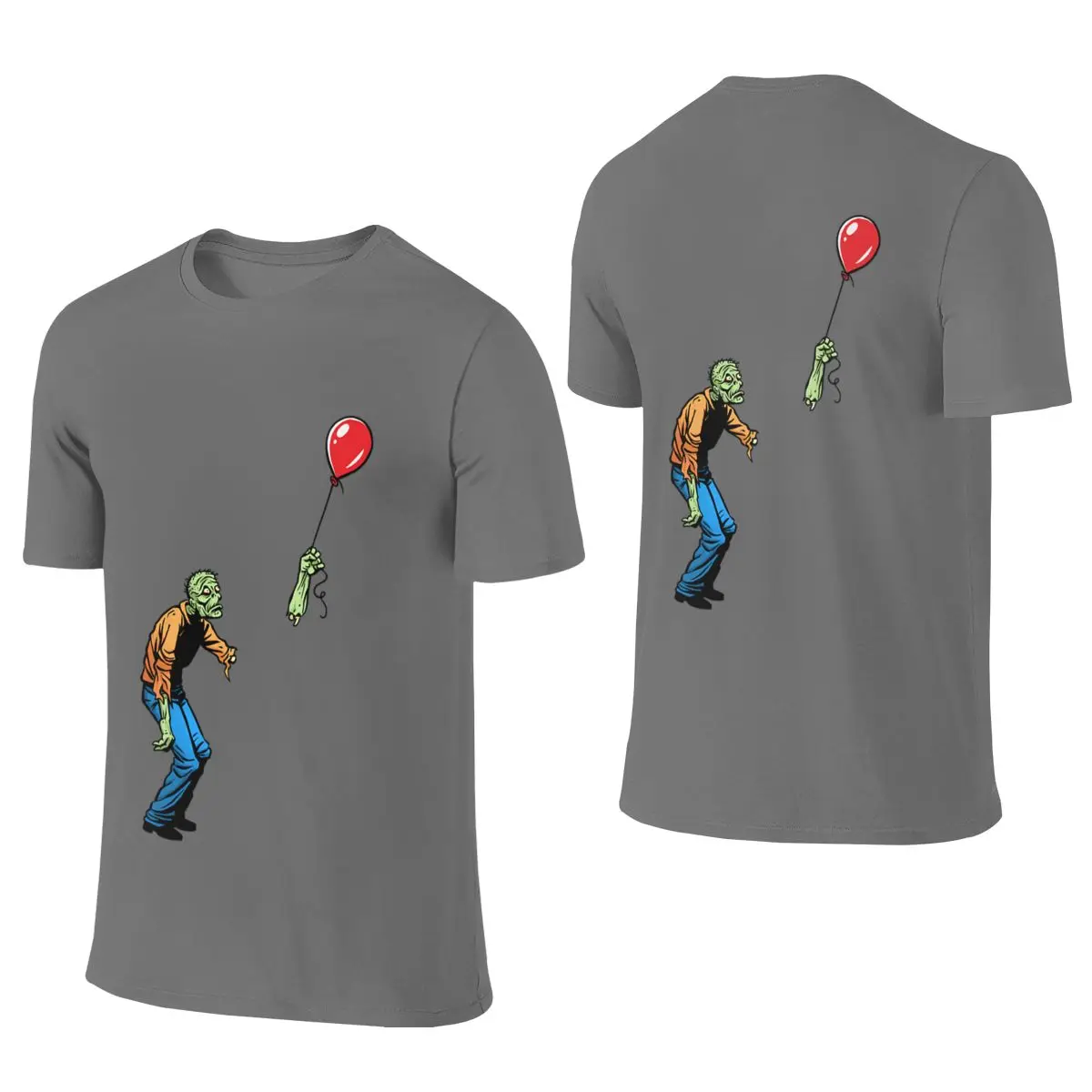 Sad Zombie With Balloon Versatile Reversible T-shirt Street Hip-Hop No Curling Cotton Tee