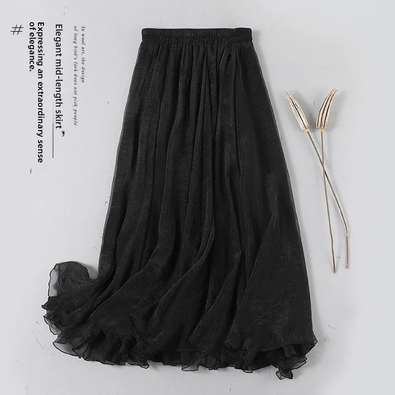 

Белая юбка-миди, женские тюлевые юбки длиной f, художественные юбки в стиле ретро, полиэфирное волокно, деловые юбки для домашнего использования