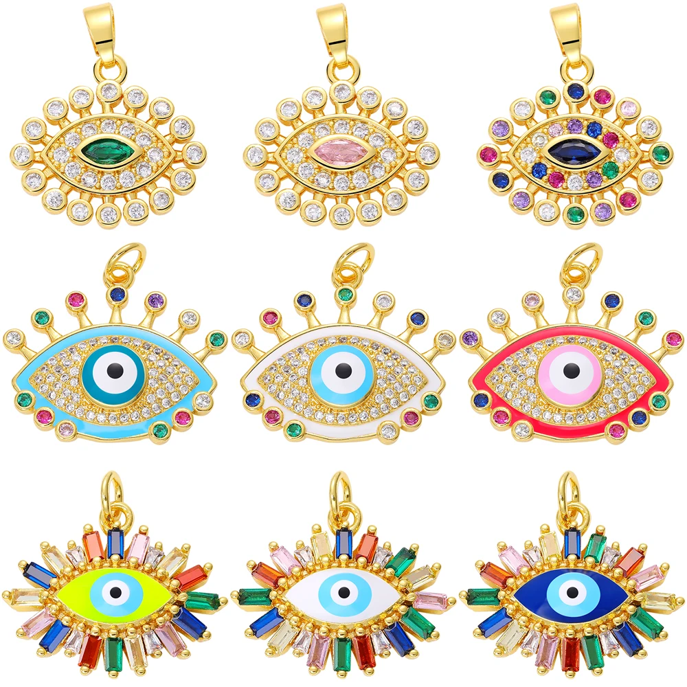 

Juya DIY 18K Real Gold Plated Handmade Cubic Zirconia Decorative Enamel Greek Evil Eye Charms For Turkish Pendant Jewelry Making