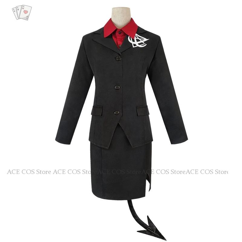 Helltaker Lucifer CEO of Hell Anime Game Cosplay Costume Wig Horns Demon Uniforms Tail Skirt Pants Suit Halloween Party Outfit