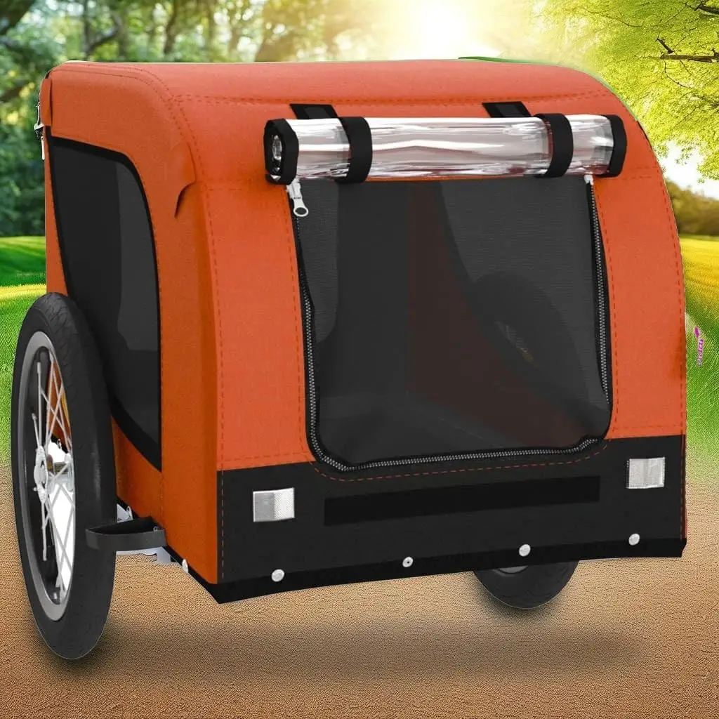 Pet Bike Trailer Orange Black Oxford Fabric Iron