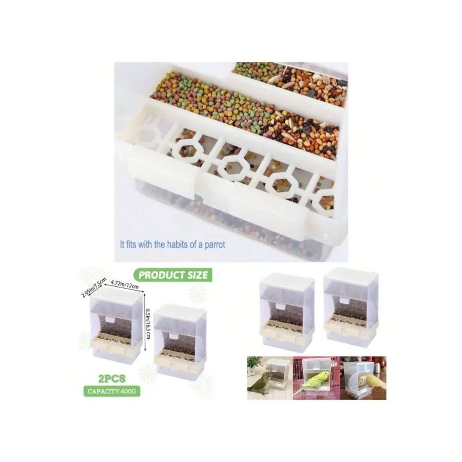 

【New Arrival】2PCS No-Mess Parrot Feeder, 400G Capacity Automatic Bird Food DispenserC