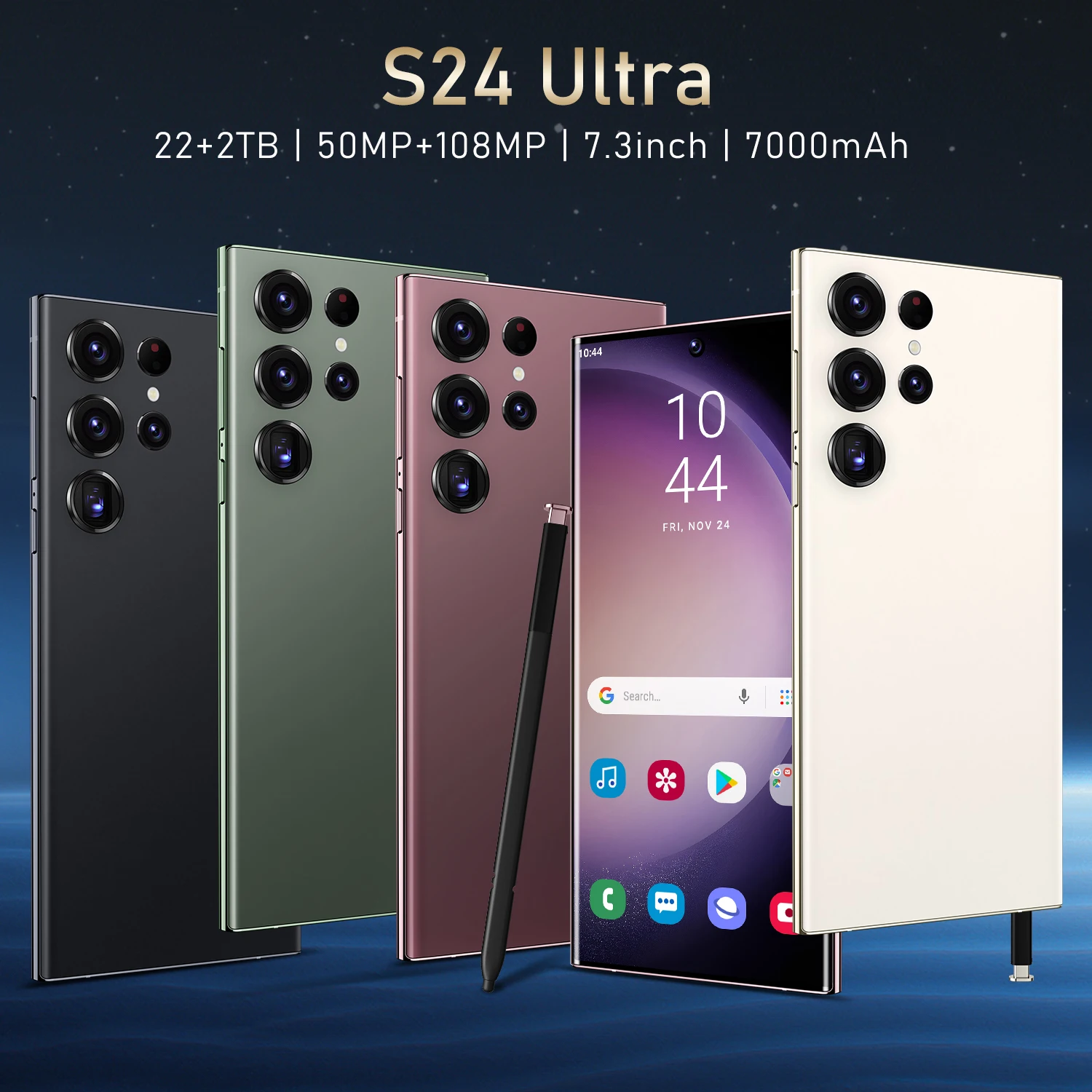 S24 Ultra 5G Smartphone - 7.3'' Smart Island Display, 50MP Front Camera, 108MP Rear, 2TB Storage, 7000mAh Battery, Face Unlock