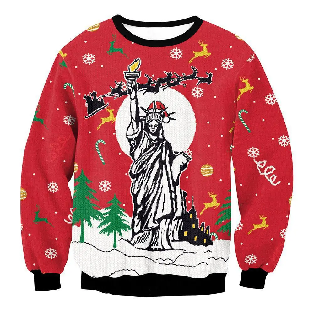 New European and American Christmas 3D printed animal kitten pattern men's round neck sweater couple outfit Christmas