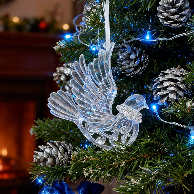 

Transparent Christmas Tree Ornaments Acrylic Bird Unicorn Elk Snowflake Hanging Pendant 2026 New Year Party Home Decoration Gift