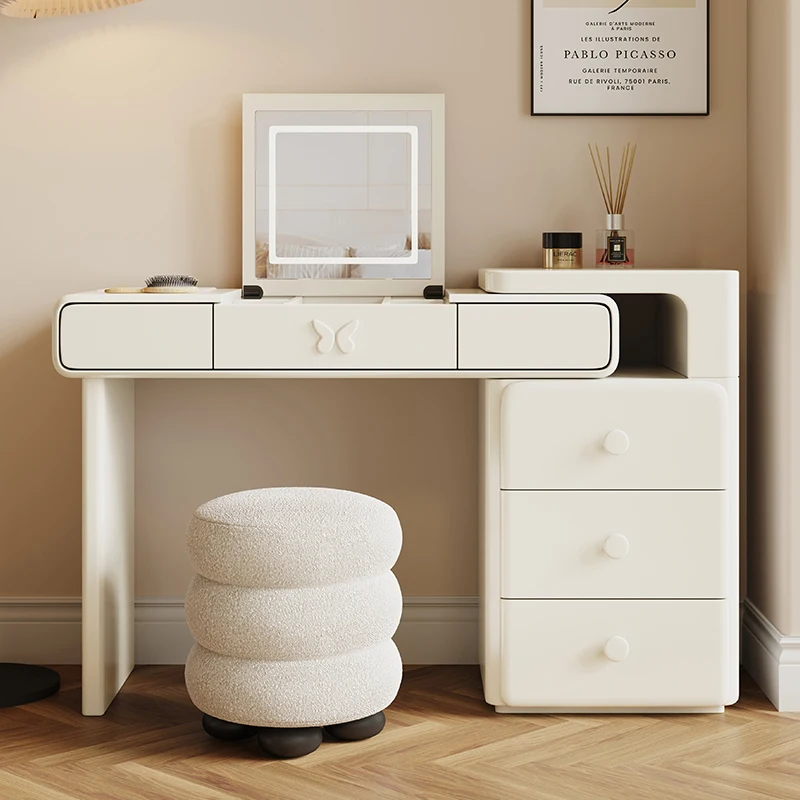 #Modern Nordic Design Wooden Dressing Table with Lighted Mirror Latest Hotel Wholesale White Color for Bedroom Application