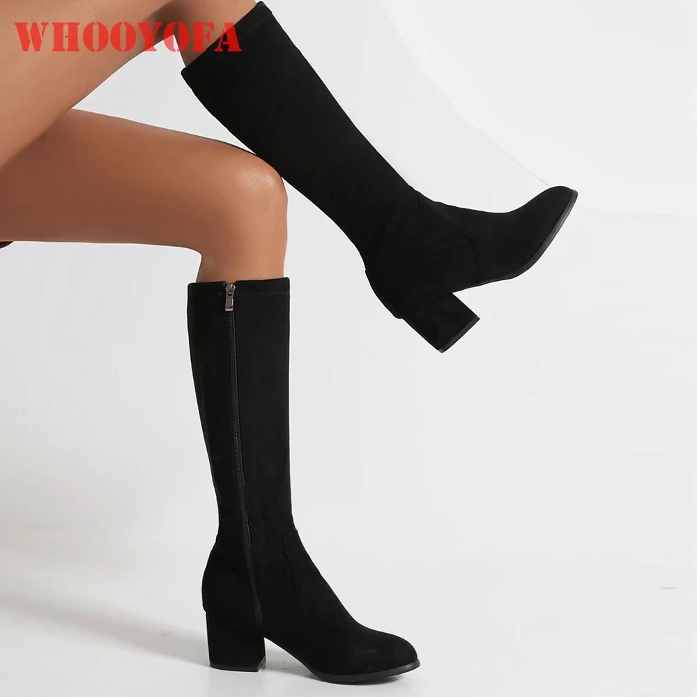 

Winter New Comfortable Black Beige Women Knee High Boots Hot 6cm High Heels Lady Dress Shoes Plus Small Big Size 11 32 43 46 48