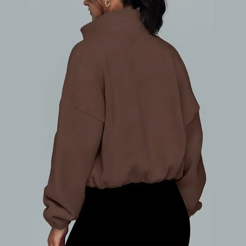 New Winter Clothes Women Autumn and Winter Loose Standing Neck Cardigan with Zipper Hoodie for Women