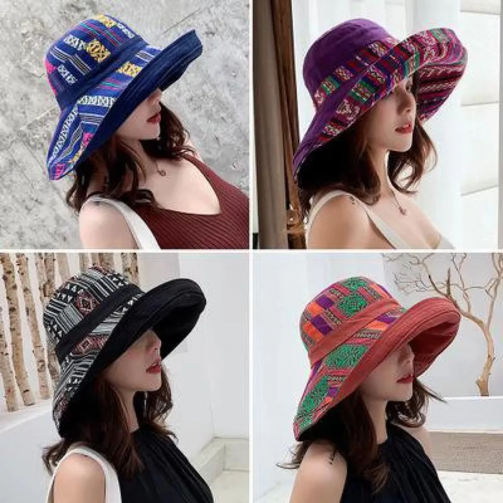 Fashion Double-Sided Women's Sun Hat Foldable Sun Protection Bucket Hat All-match Beach Hat Summer