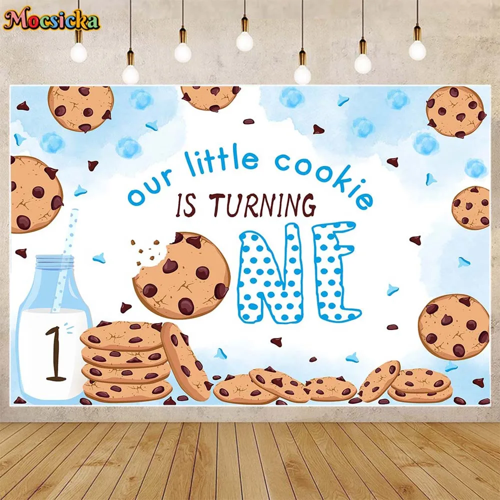 

Mocsicka Boys 1st Birthday Backdrop Our Little Cookie Is Turning One Party Decor Background Studio Photocall Props Custom Banner